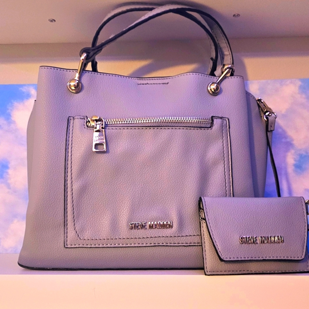 Steve Madden-Light Blue Leather Bag With Change Wallet